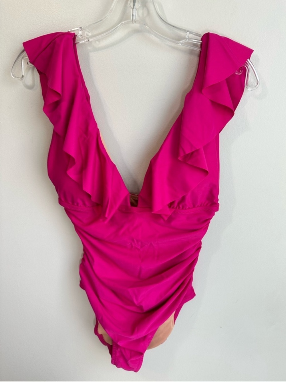 NWT J. Crew V-Neck Ruffle Front One Piece Swimsuit Radiant Fuchsia Size 12 - Picture 2 of 16